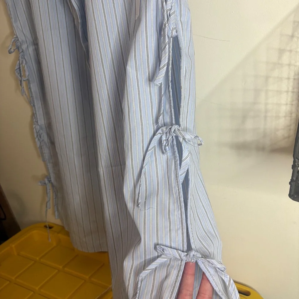 Women's Large Wide Leg Pants Target Blue Striped Tie Detail High Waist New - Picture 8 of 9